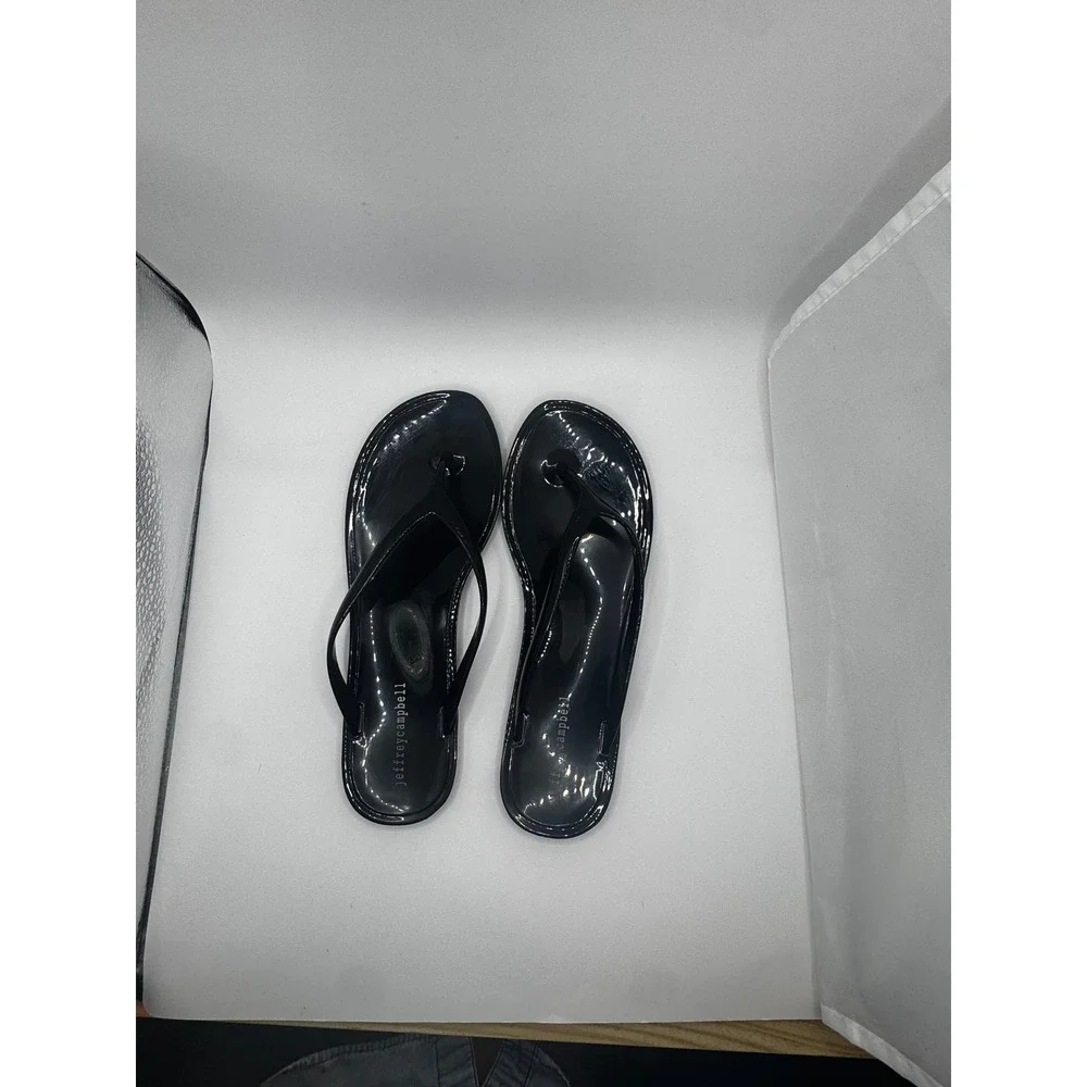 Jeffrey Campbell Womens Black Jelly Flip Flop Sandals Glossy Thong Flat Size 7